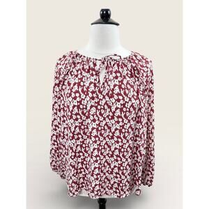 Zac & Rachel Red Floral Tunic w/Ruffle Detail and Drawstring Neck Tie, Size XXL
